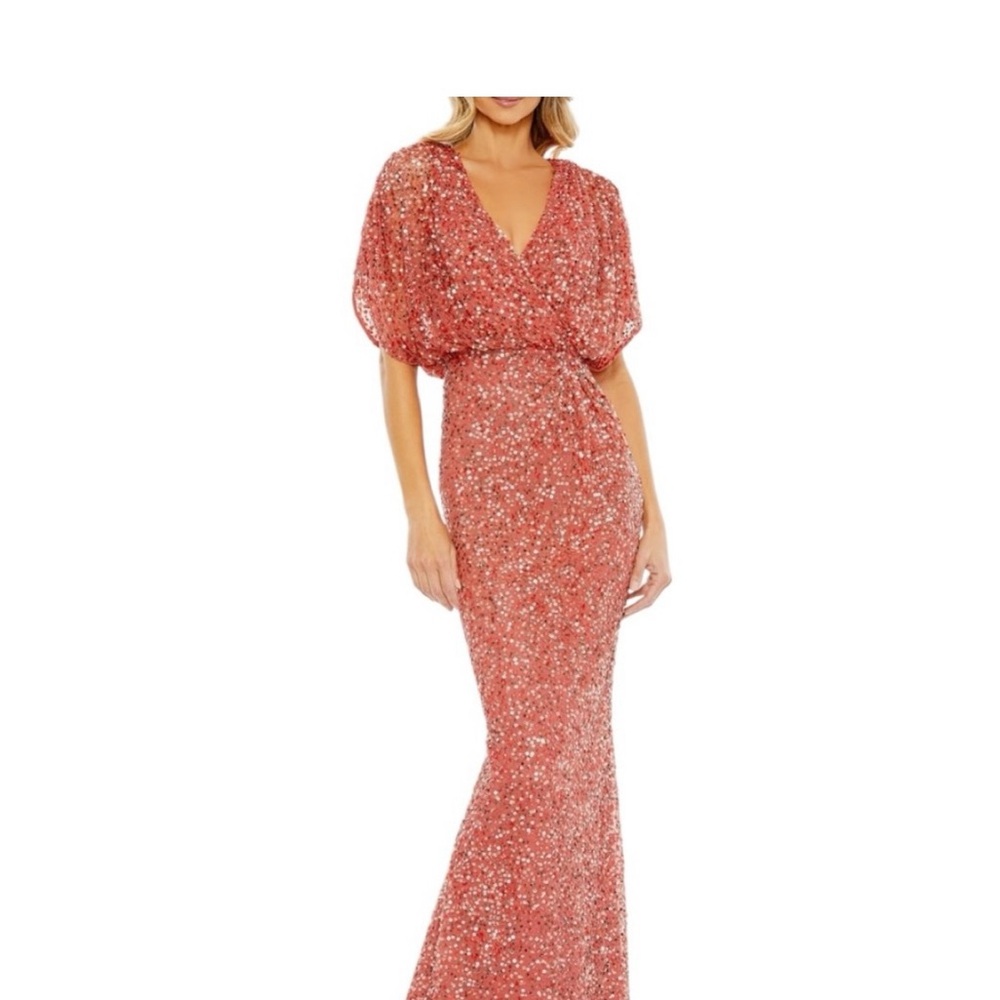 Mac Duggal Pink Dolman Sleeve V-Neck Gown